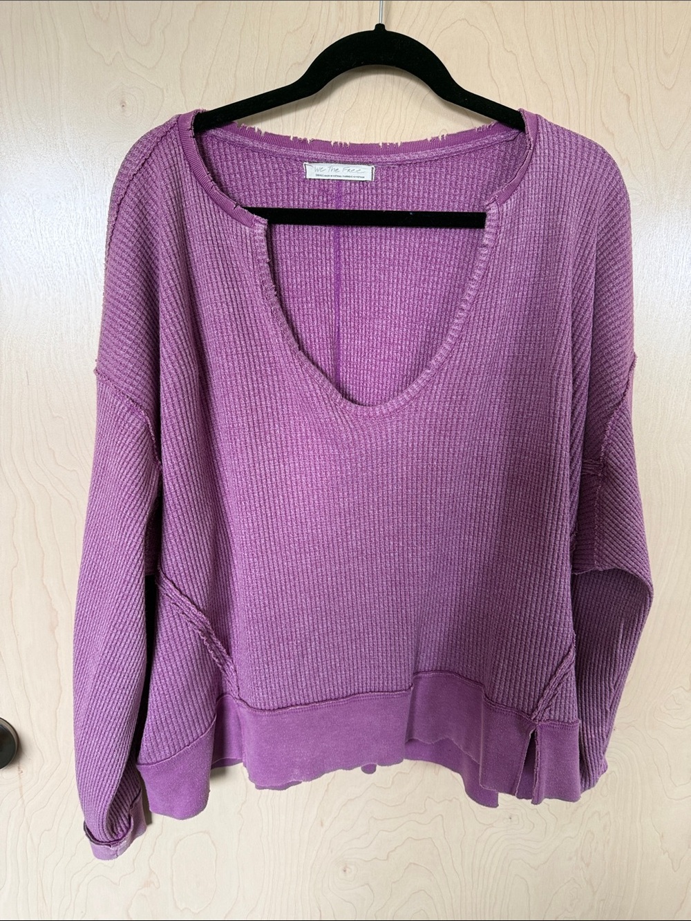 We the Free Violet Waffle-Knit V-Neck Pullover